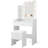 Small Makeup Vanity Desk With Bulb-Frame LED Mirror, Storage Stool & Power Outlet