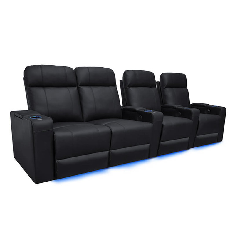 Upholstered Home Theater Seating with Cup Holder, Leather