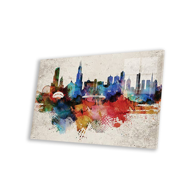 Chicago, reproduction abstraite sur verre acrylique, H 16 po x l 24 po x P 0,25 po