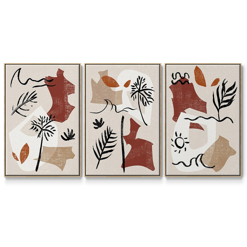 Soft Palms IV - Ensemble de 3 reproductions encadrées sur toile, Naturel, H 36 po x l 72 po