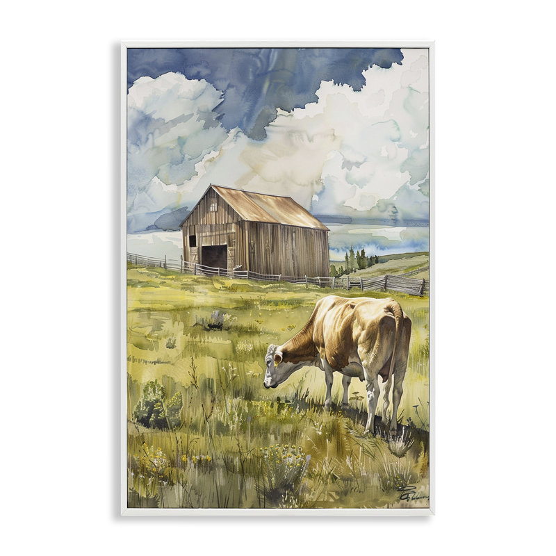 Vache dans un vaste champ, estampe numérique par Franklyn Gregory, H 24 po x l 16 po