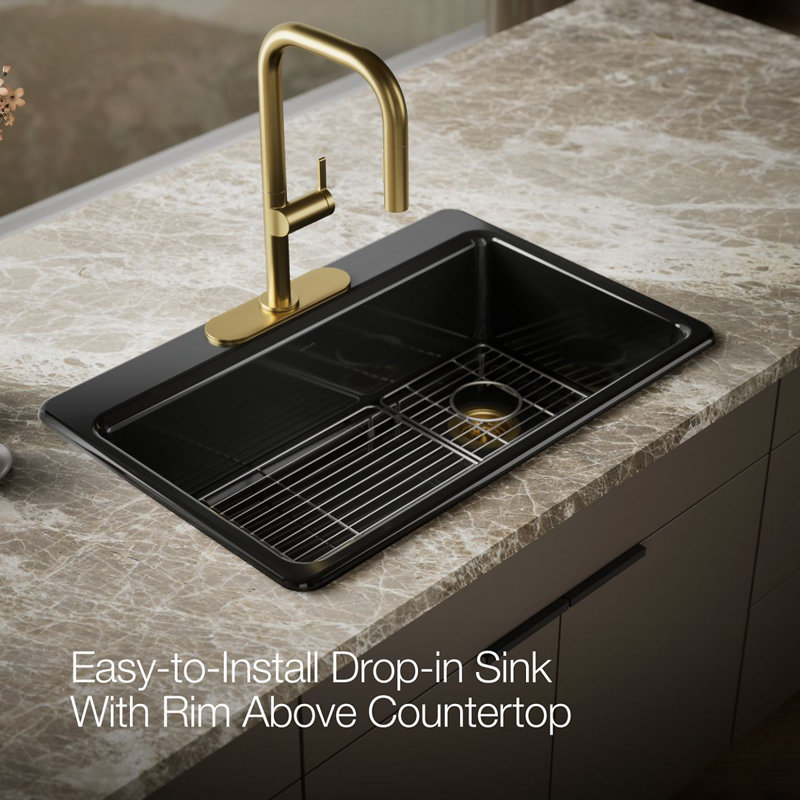 Riverby 33" Top-Mount Single-Bowl Kitchen Sink, 3 hole, Black