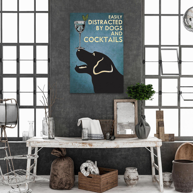 «Easily Distract By Dogs And Cocktail Dogs Lover», impression sur toile tendue, H 20 po x l 16 po x P 1,25 po