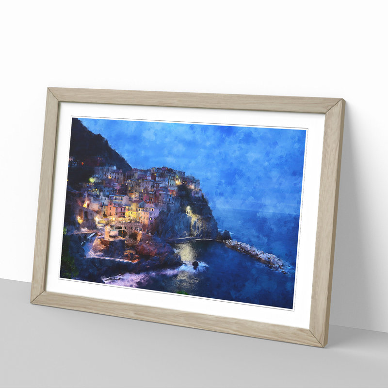 Cinque Terre in Italy Vol.2 - Picture Frame Graphic Art, Oak Framed, 27cm H x 36cm W x 2cm D