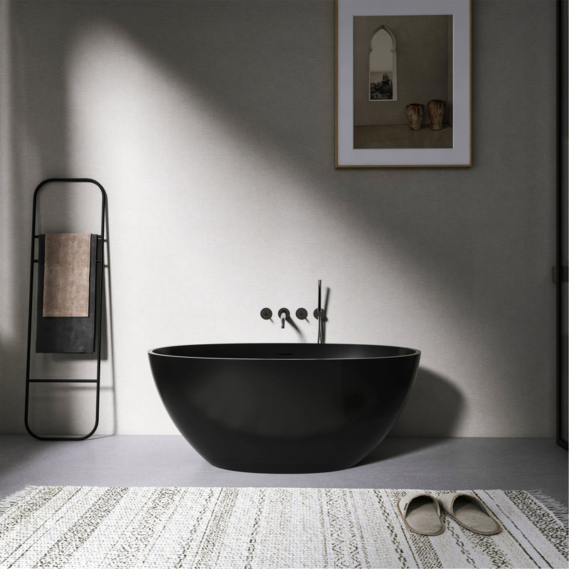 Baignoire de trempage autoportante de 55 pouces pour salle de bain, Noir