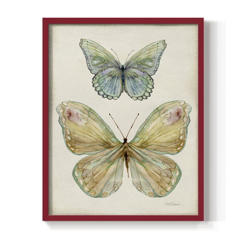 «Botanical Butterfly II», reproduction encadrée - bois massif, Rouge, H 30 po x l 24 po