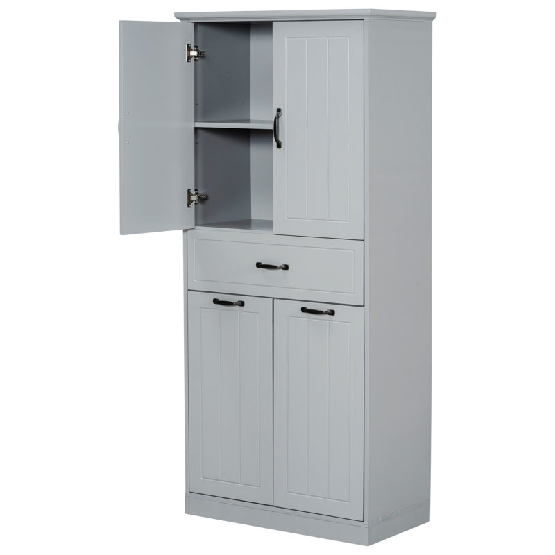 Bathroom Storage Cabinet With Two Laundry Baskets, Gray