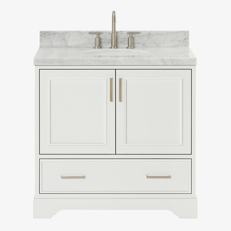 Meuble-lavabo simple avec plateau Abshire 37, Blanc, Marbre de Carrare italien