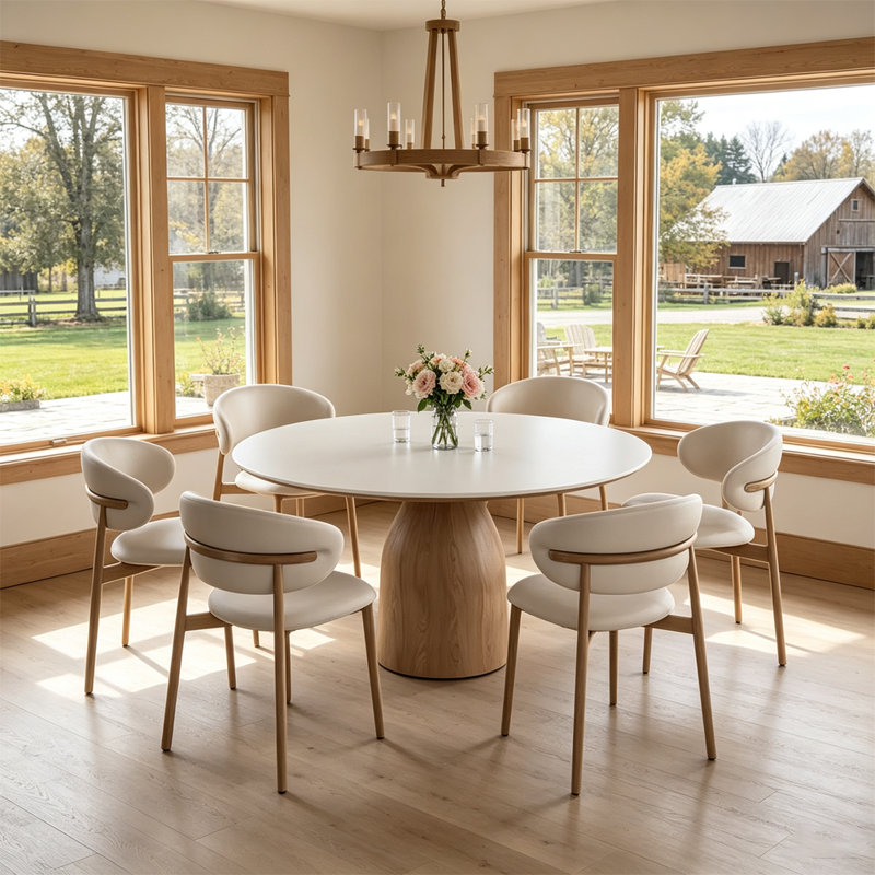 White round stone slab dining table, 29.53" H x 53.15" L x 53.15" W
