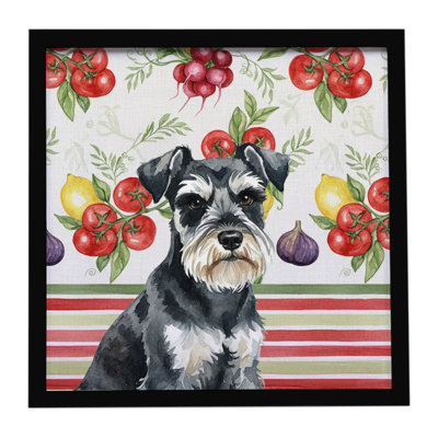 Black & Silver Miniature Schnauzer Vegetables Framed Metal Print
