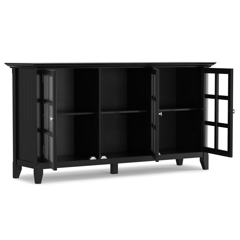 Acadian 62"W Solid Wood Transitional Storage Cabinet with Glass Doors and Adjustable Shelves, Black