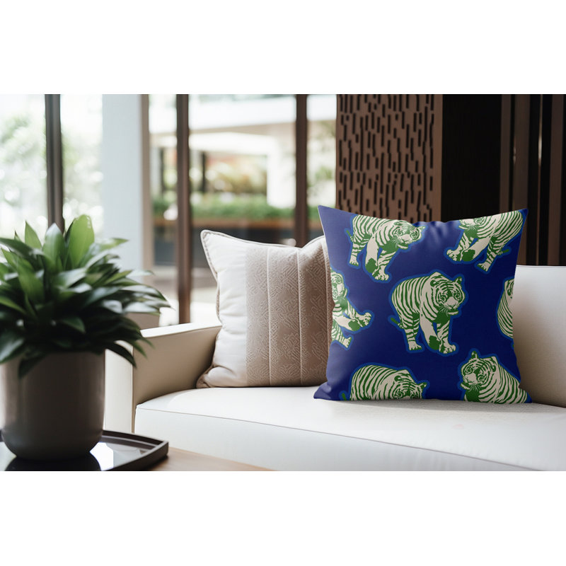 Coussin d'intérieur carré en faux suède Dama Tiger, Azur royal, 16 po x 16 po