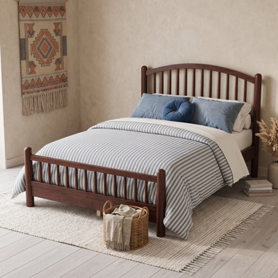 Wood Open-Frame Bed with Headboard and Center Legs