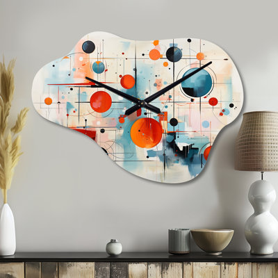 Colorful Mid Century Abstract Atomic II - Midcentury Modern Asymmetrical Metal Wall Clock, Modern Cloud Wall Clock Print