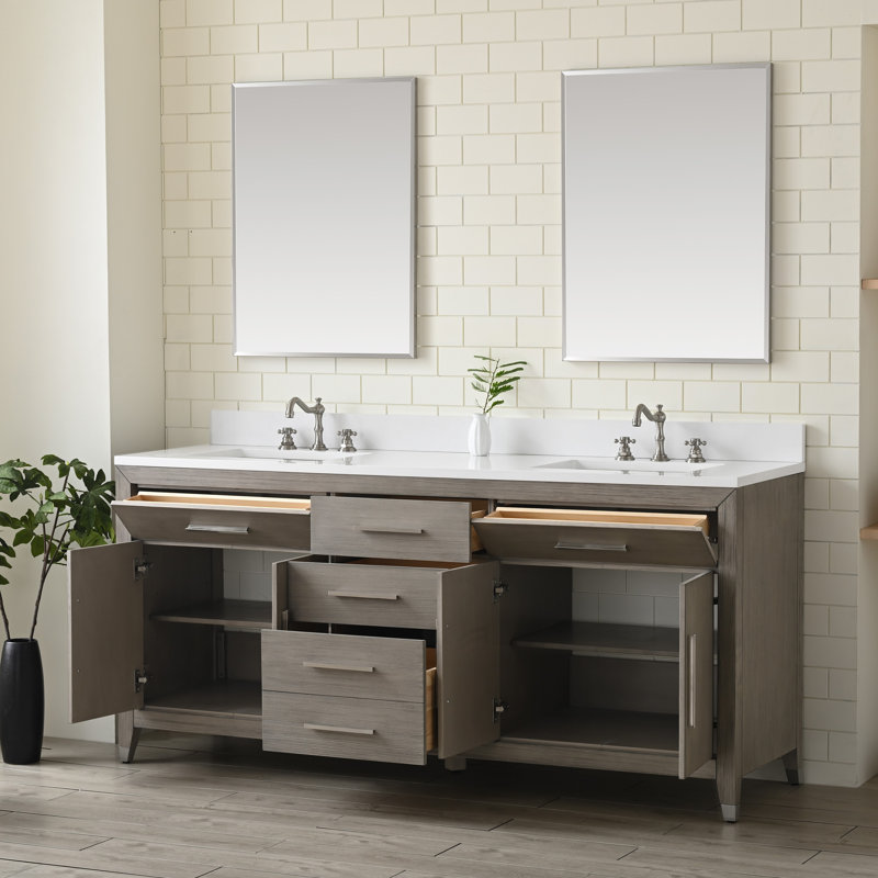 Maddison 72.5'' Double Vanity with Backsplash, Heritage Brushed Oak