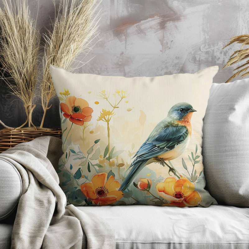 Oreiller en suède Tranquil Thicket, Carré 20 po, Vert / Beige / Orange