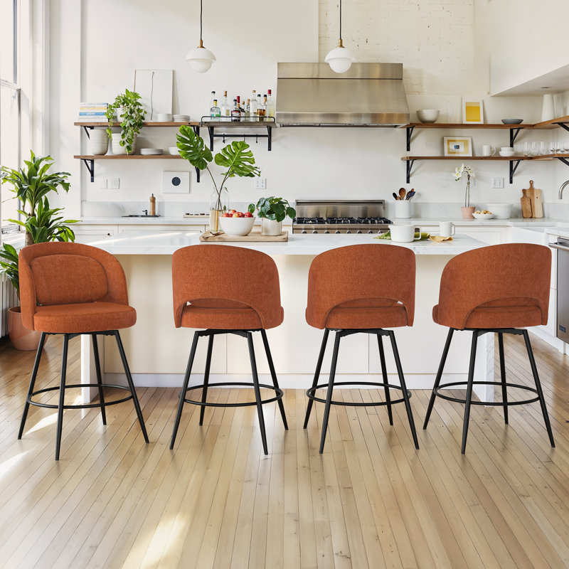 Tabouret de comptoir pivotant H 26 po avec structure en métal, Caramel / chenille, 4