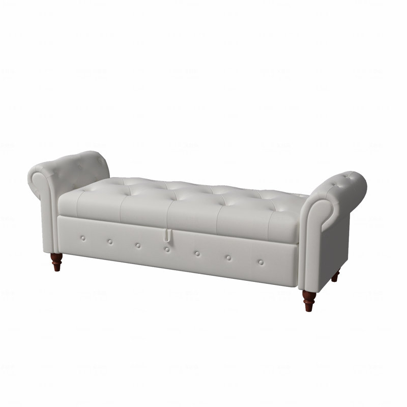 Upholstered 63" Bed Bench , Wooden Legs, Beige