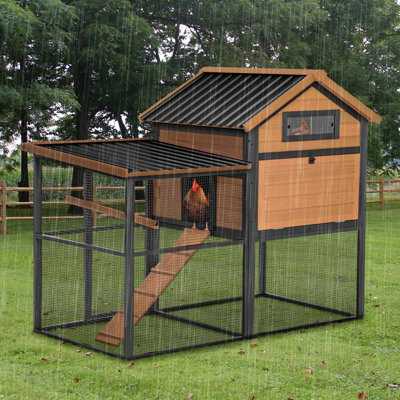 Poulailler en bois et en fer durable avec piste et toit imperméable, convient pour 5 à 7 poulets, nichoir intégré