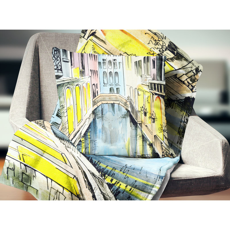 Canal à Venise - oreiller imprimé paysage urbain, 16 po x 1 po, Coussin décoratif