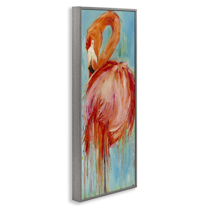 Au-454, Giclée audacieuse peinture abstraite flamant rose, H 30 po x l 13 po, Estampe numérique Farmhouse