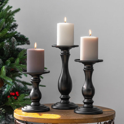 Ensemble de porte-bougies pilier noir mat de 3 à 10 po, 8 po et 6 po de hauteur, support de bougeoir, décoration de table basse pour la salle à manger / salon