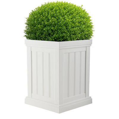 Boîte à fleurs d'extérieur - Pot à fleurs carré en plastique de 19,7 po de hauteur avec trous de drainage - Pots de fleurs pour plantes - Pot à fleurs d'extérieur pour décoration de porche, de patio, de jardin ou d'entrée (blanc)
