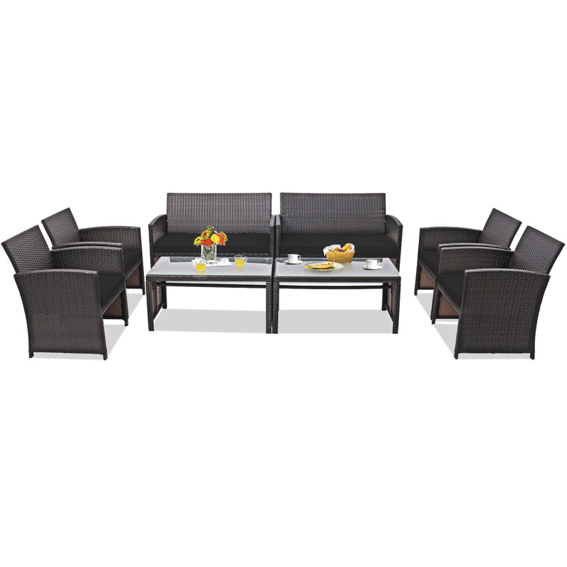 8PCS Patio Rattan Furniture Set Cushioned Chair Sofa Table Turquoise Black
