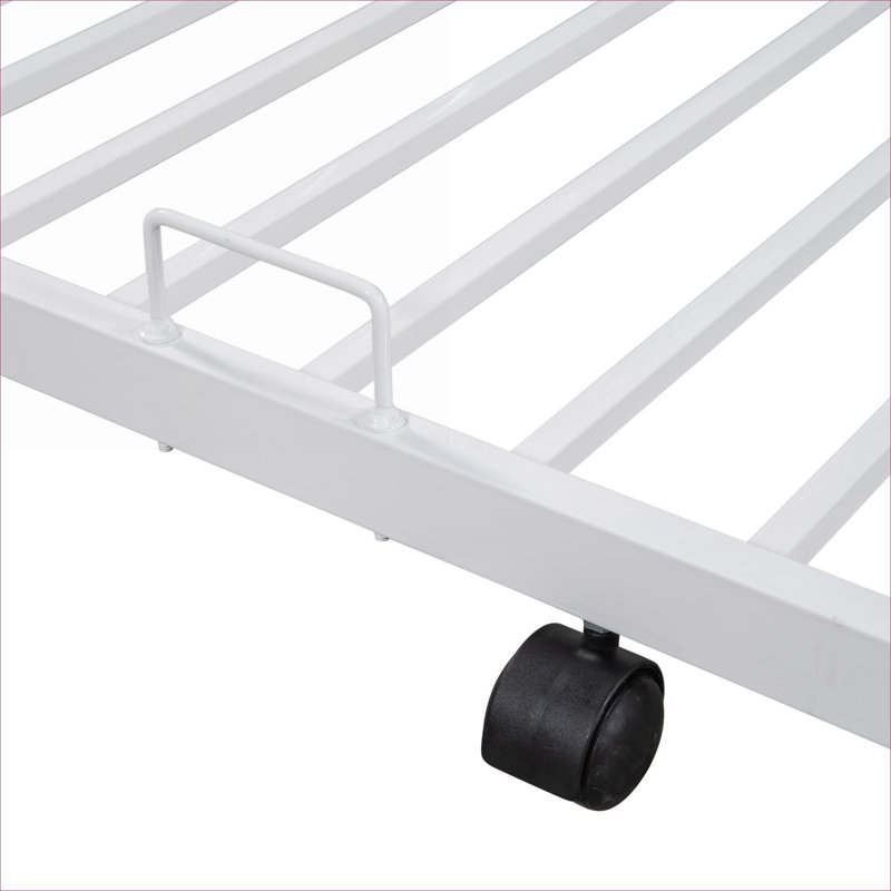 Lit superposé superposé robuste en métal robuste avec lit gigogne pratique pour trois personnes, blanc classique