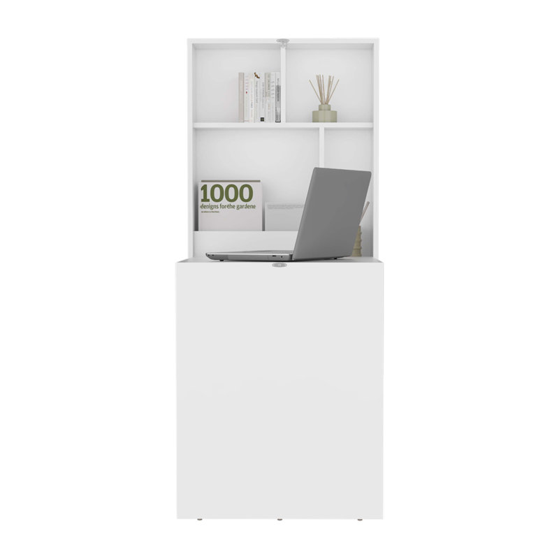 Table pliante Kaplar de 33 po de largeur x 23 po de profondeur avec quatre tablettes, table flottante, table rétractable, bureau flottant, table à repasser blanche
