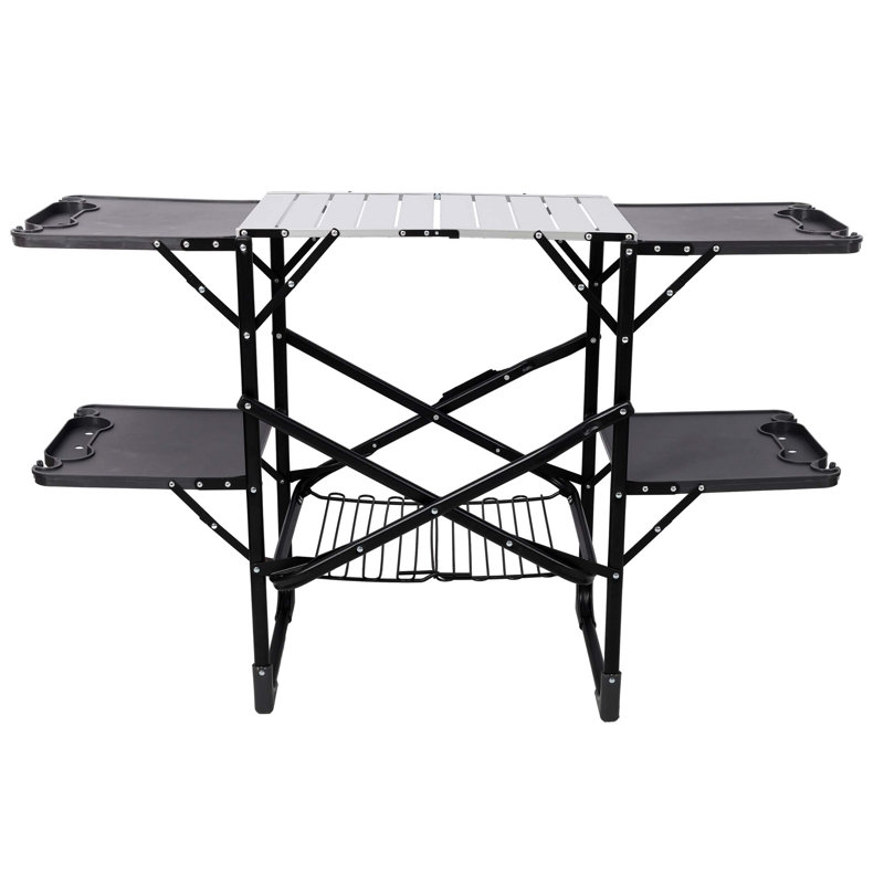 Table de cuisine pliante pour camping - station de cuisson extérieure portable avec plateau résistant à la chaleur, 4 tables d'appoint, support de rangement pour les pique-niques et les voyages de camping (table seulement)