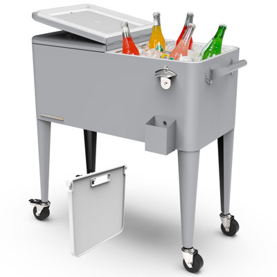Permasteel - Glacière à roulettes rétro avec cloison 80QT - Gris