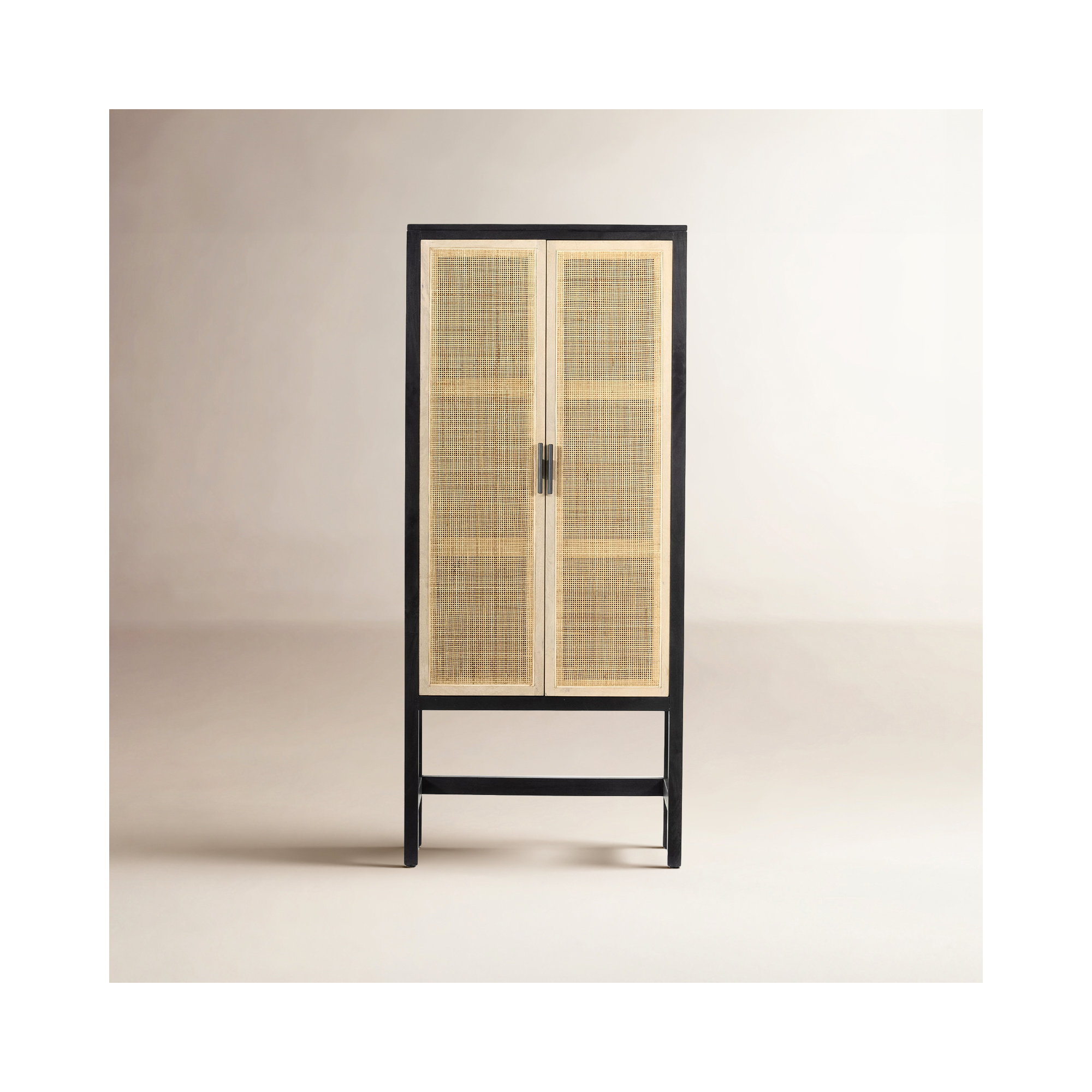 Boudreau Solid Wood Storage Cabinet, Washed Black/Natural Mango
