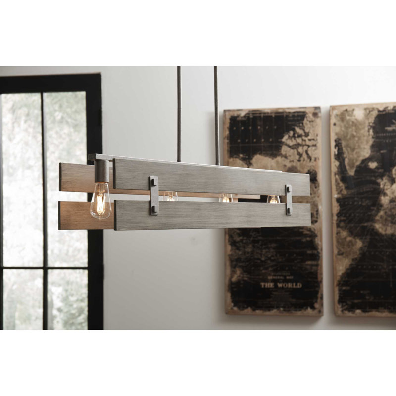 Luminaire suspendu linéaire pour îlot de cuisine 4 lumières Camas, Gris clair