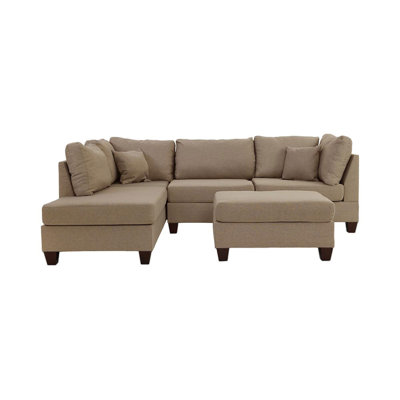 3Pcs Sectional Living Room Furniture Reversible Chaise Sofa And Ottoman Like Fabric Cushion Couch by Latitude Run