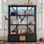 Bibliothèque à 3 tablettes en métal avec tiroirs pour le bureau personnel, bibliothèque ouverte, bibliothèque de style industriel rétro avec DEL, couleur noyer