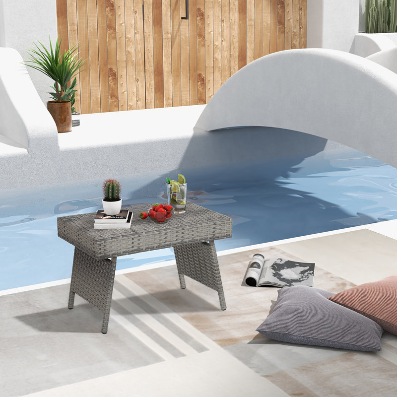 Dilar Rectangular Wicker/Rattan Outdoor Folding Coffee Table, Grey