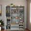 Grand garde-manger moderne avec 6 portes, tiroirs, tablettes réglables, plateaux coulissants et porte-bouteilles-850246358