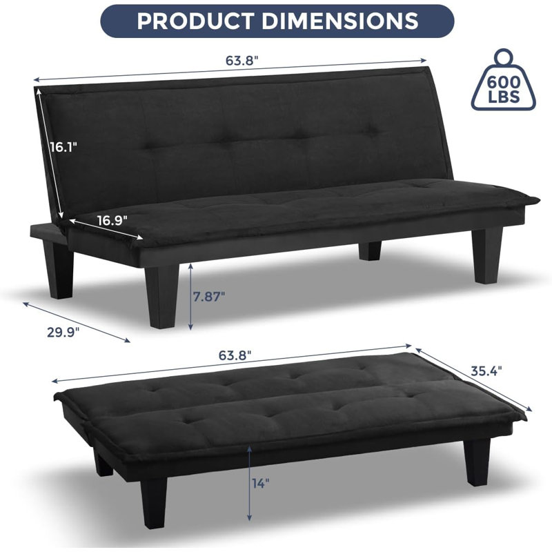 Twin 63.8'' Upholstered Convertible Sofa