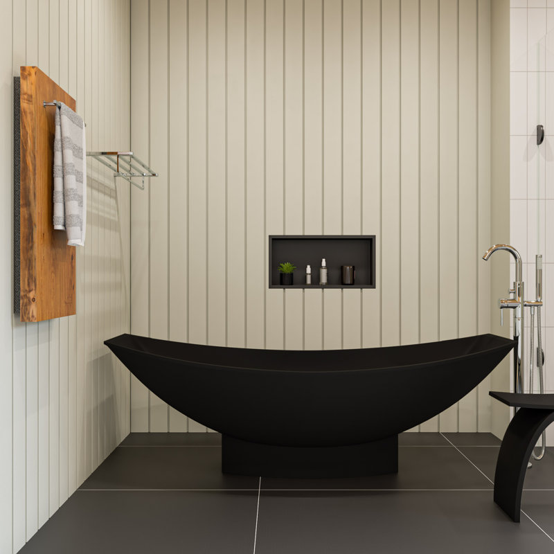 70.75'' x 31.5'' Soaking Solid Surface Bathtub, Black