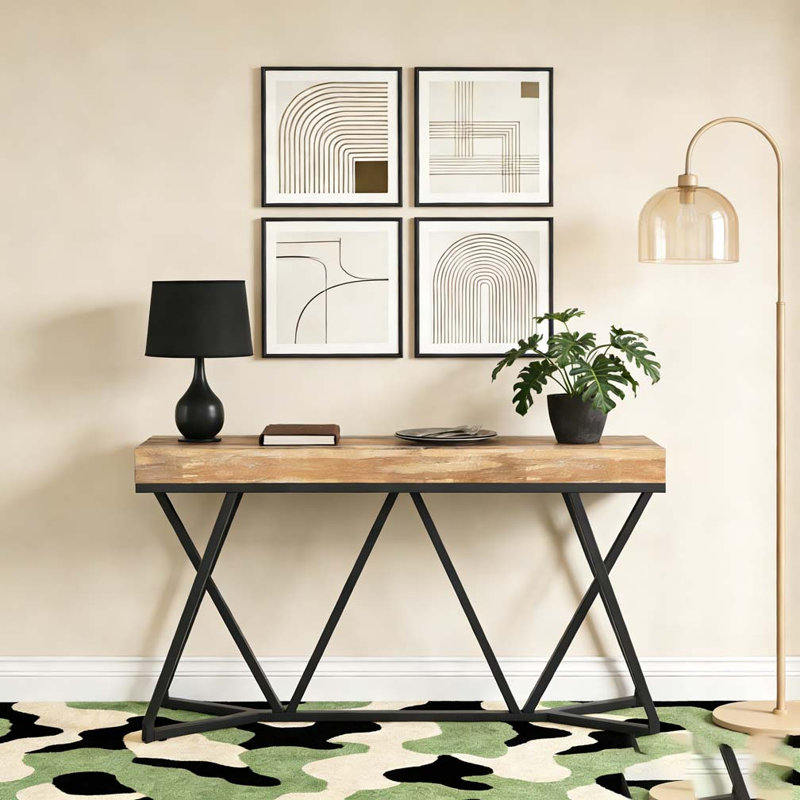 Farmhouse Console Table Sofa Table Wood Entryway Table, Natural