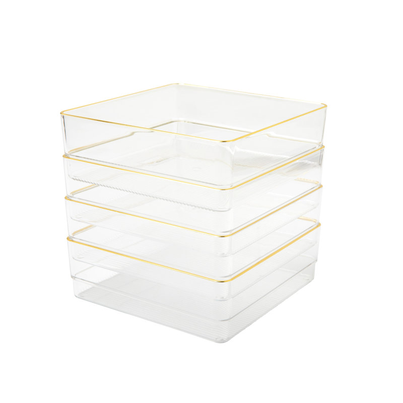 Martha Stewart Kerry Plastic Stackable Office Desk Drawer Organizers with Metallic Trim, 6" x 6"