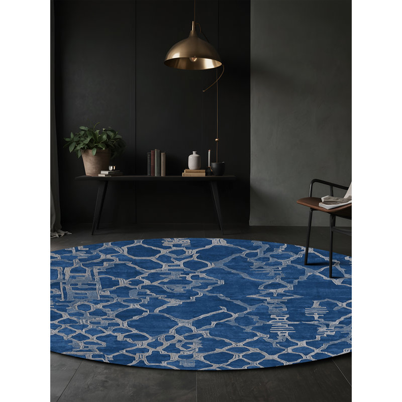 Machine Washable Blue Area Rug, Round 3'