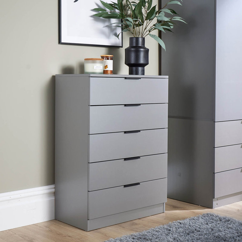 Phoenix 5 Drawer Chest Bedroom Storage Unit, Grey