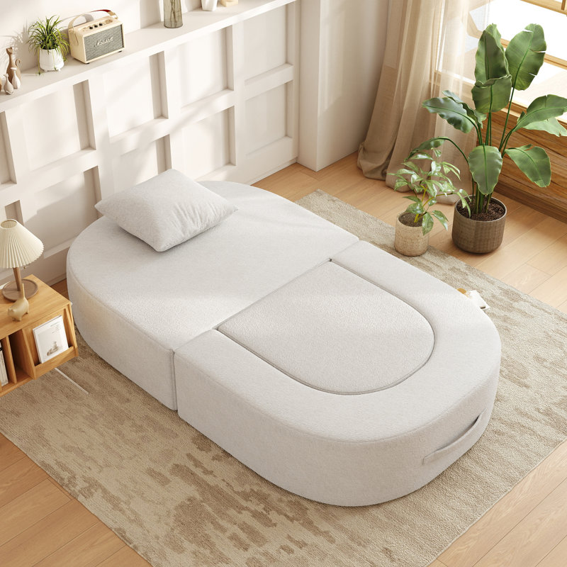 Modern 2-in-1 Sleeper Compression Chair With Ottoman, Convertible Folding Sofa Bed, No Assembly Required, White