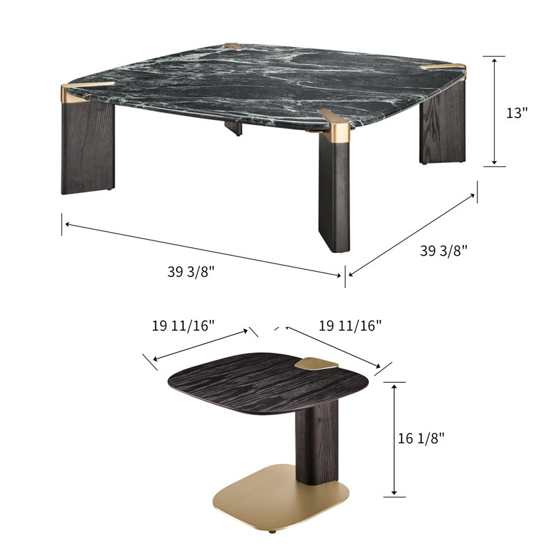 Modern  Green Marble Coffee Table Set With Side Table