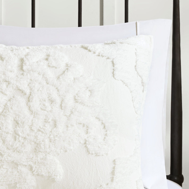 Édredon en chenille de coton 3 pièces Taupe, Blanc cassé, Édredon pour très grand lit + 2 taies décorativ