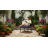 Outdoor Patio Metal Frame Wicker Backrest Wood Grain Armrest Dining Chair with Cushions-594206974