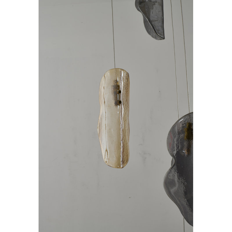 Transitional 12 Light Hanging Glass Chandelier, Brass
