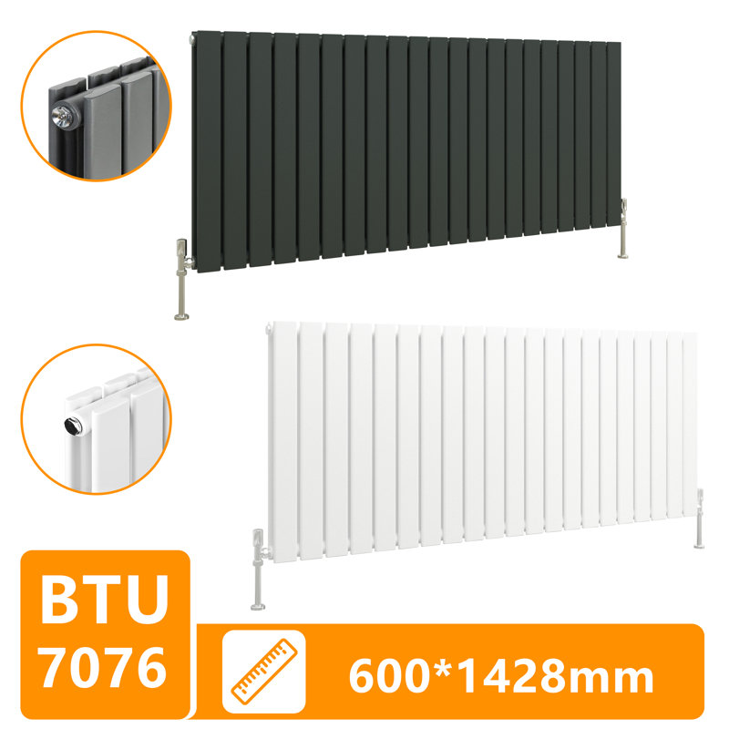Flat Panel Central Heating Designer Radiator, Anthracite, 60cm H x 142.8cm W x 5.8cm D